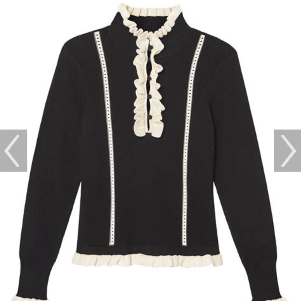 CAbi Black and Cream Ruffle Sweater